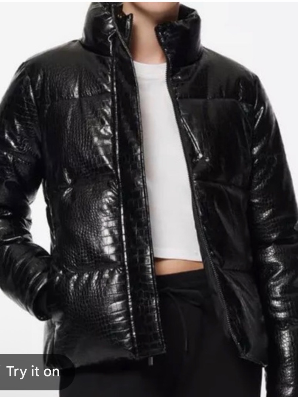 Marc New York Black Croc-Pattern Puffer Jacket